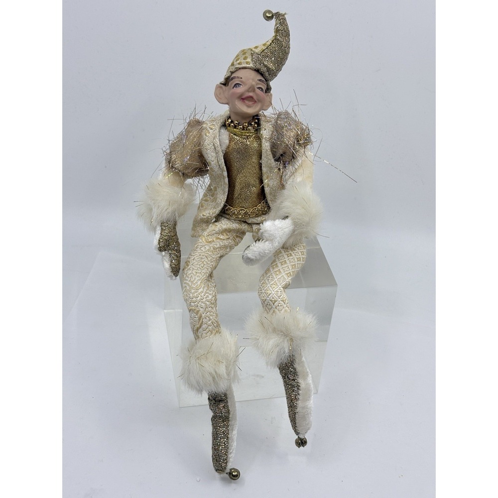 Elf Robert Stanley Winter Poseable Elf Gold White Holiday Decor